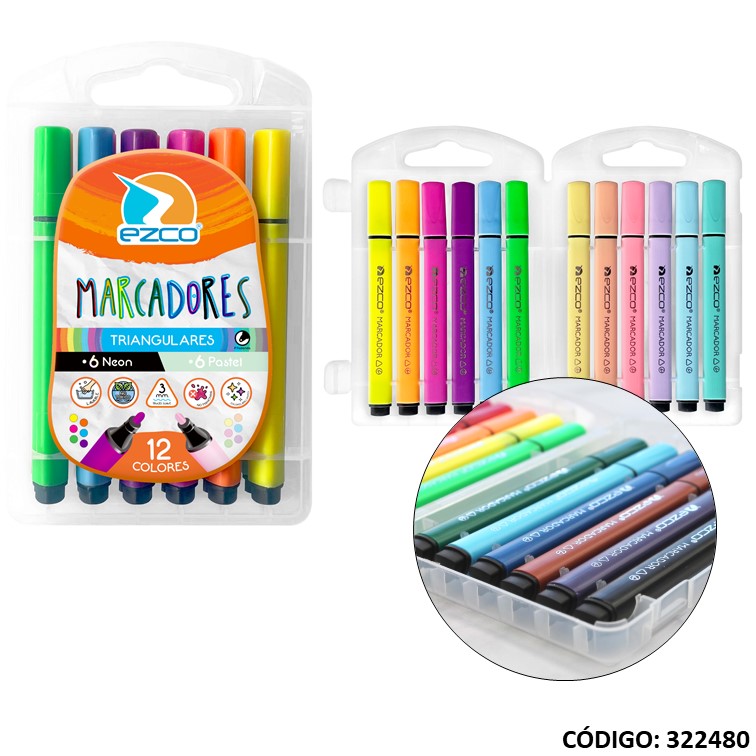 Marcador ezco triangulares neon+pastel