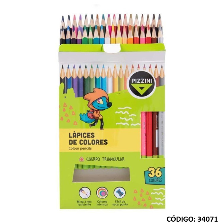Lapiz/color pizzini triang. x36 largos