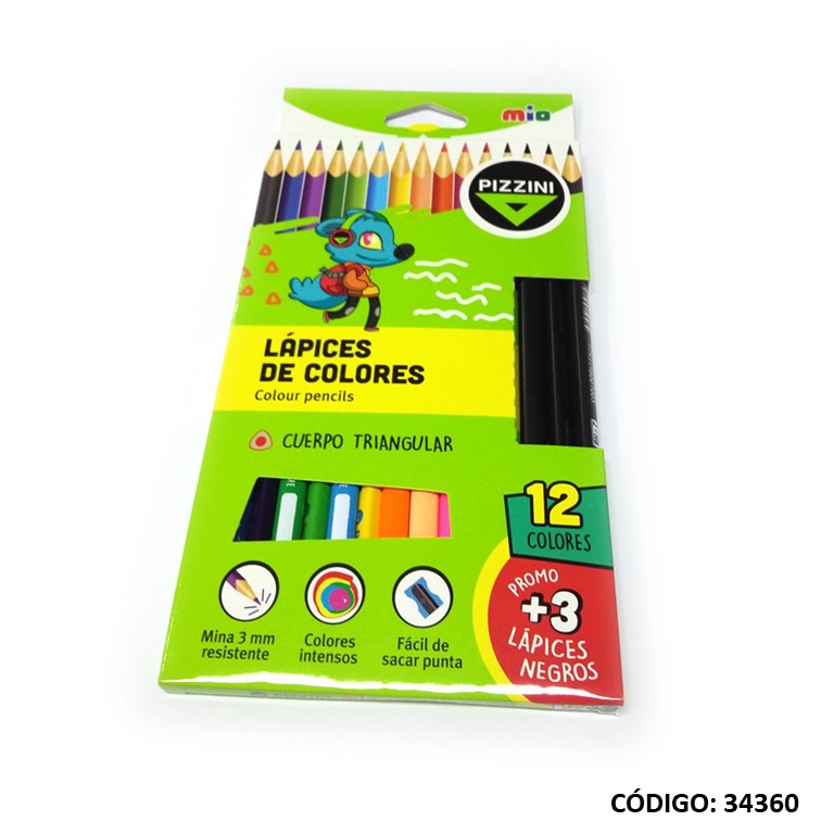 Lapiz/color pizzini triang. x12 largos
