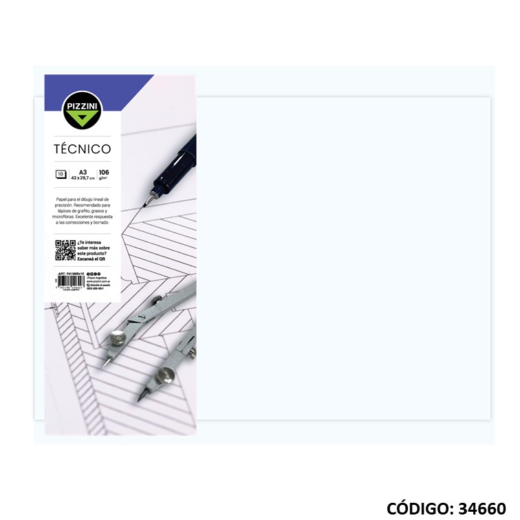 Papel p/dibujo pizzini a3 106 g x10h