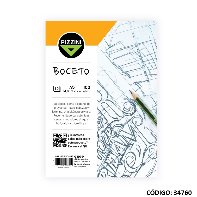 Block a5 dibujo pizzini 100 g x80h