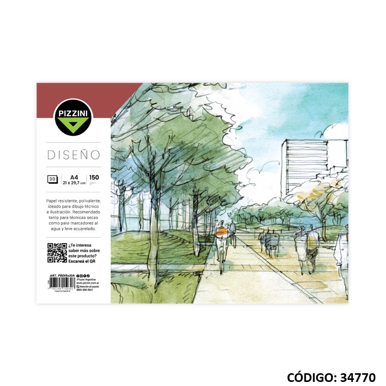 Block a4 dibujo pizzini diseño 150 gx30h