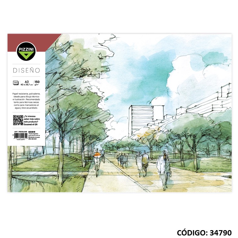 Block a3 dibujo pizzini diseño 150 gx30h