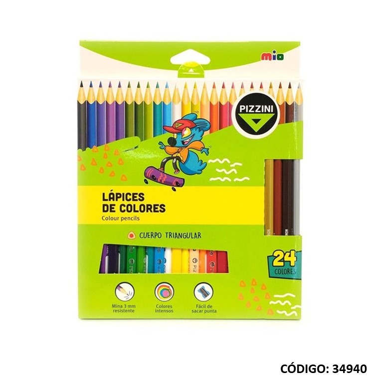 Lapiz/color pizzini triang. x24 largos