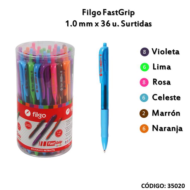 Bolígrafo retráctil filgo fastgrip surtido