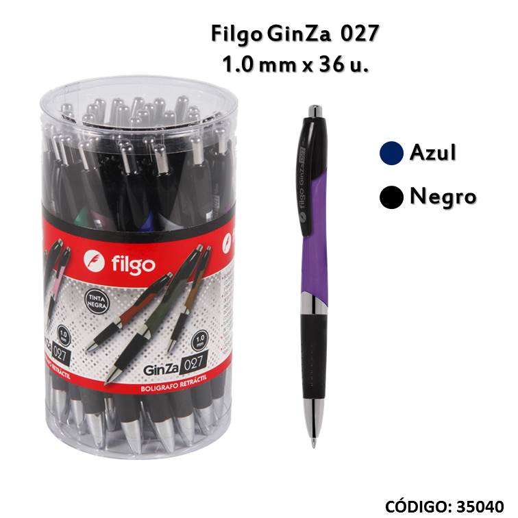 Bolígrafo retráctil filgo ginza a//n (10/40) colores