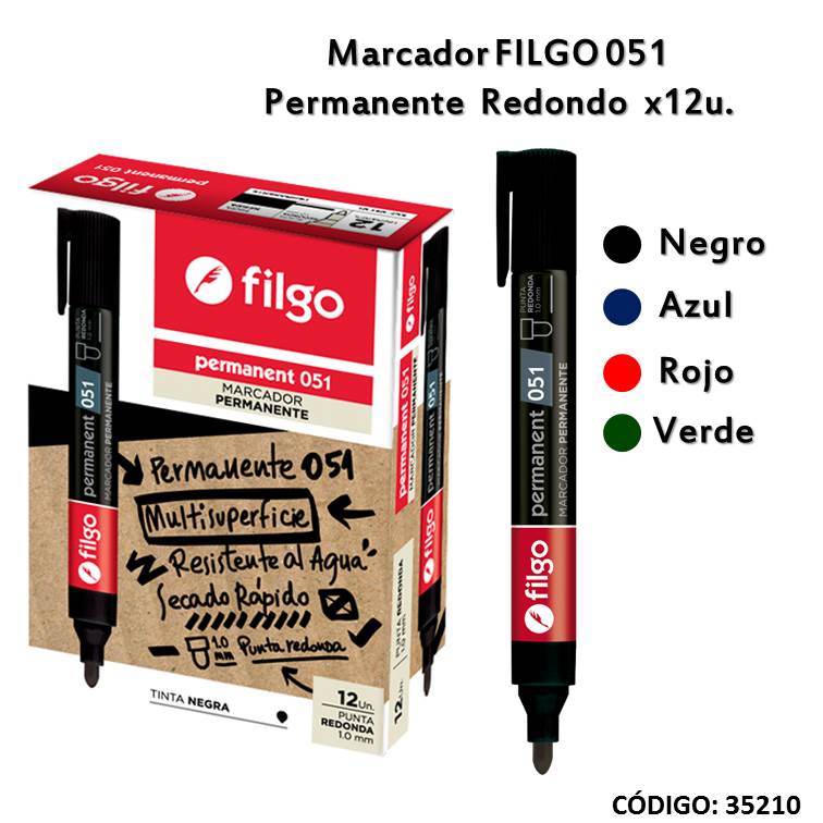Marcador filgo 051 permanente redondo (12/48) colores