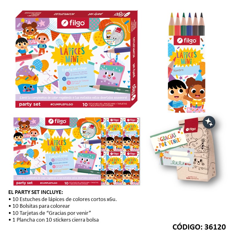 Set party filgo lapiz/color + acc. x10 packs