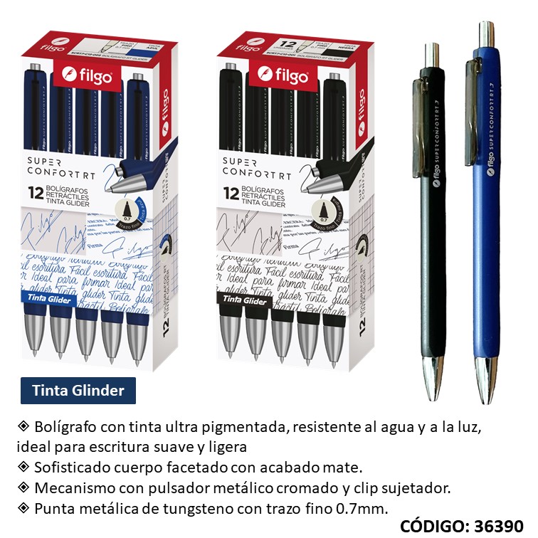 Bolígrafo retráctil filgo super confort az/ne