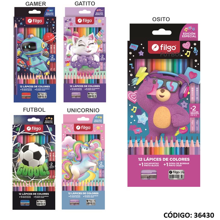 Lapiz/color filgo pinto +2hb+goma+sac