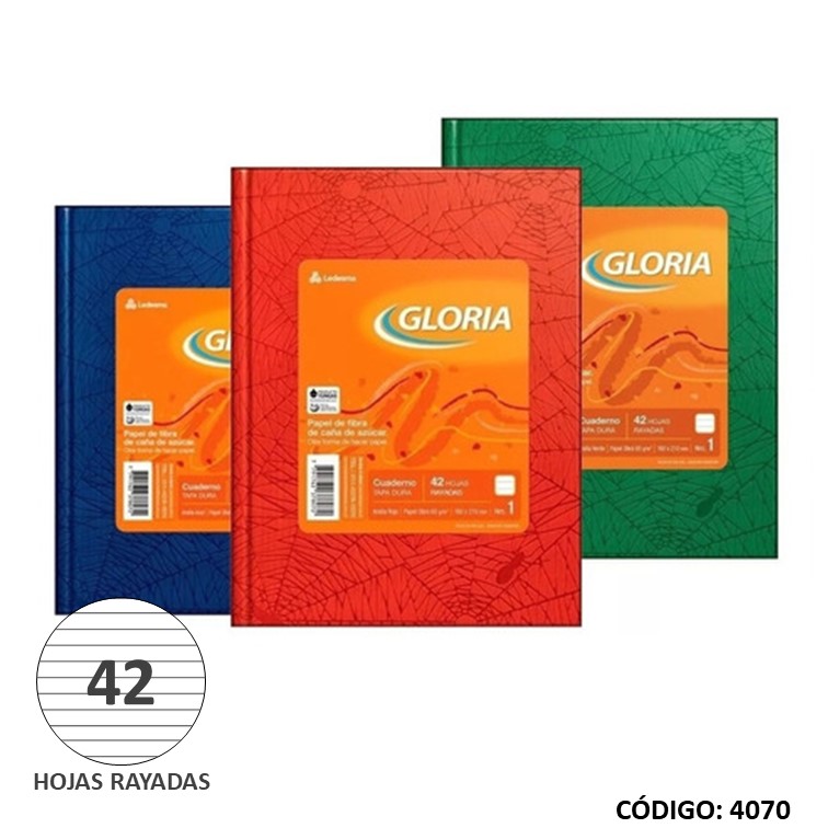 Cuaderno t/d gloria forr. x42h. a/r/v