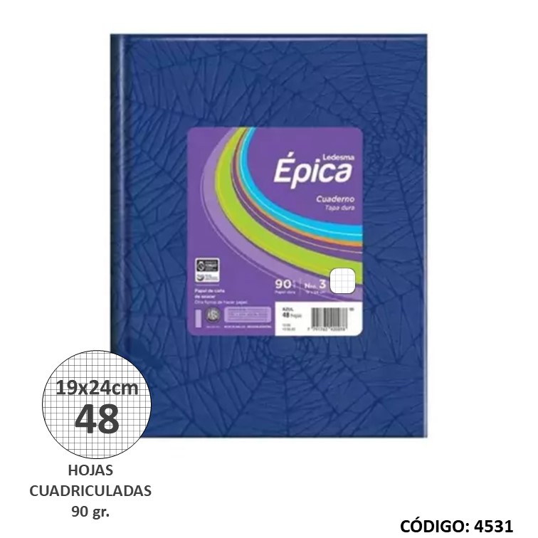 Cuaderno t/d epica n°3 x48h. azul