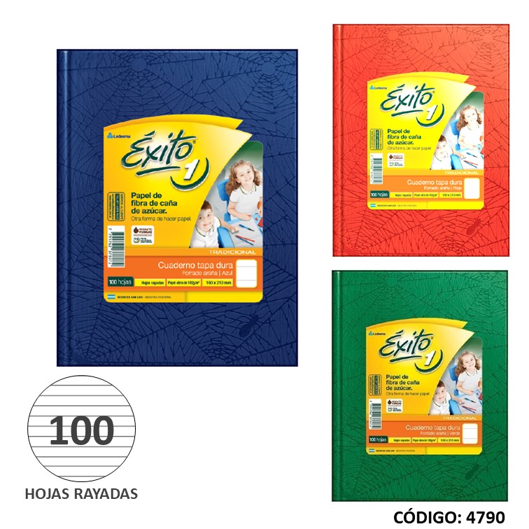 Cuaderno t/d exito forrado x100h. a/r/v