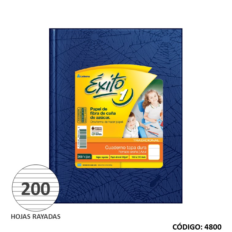 Cuaderno t/d exito forr. x200h. azul