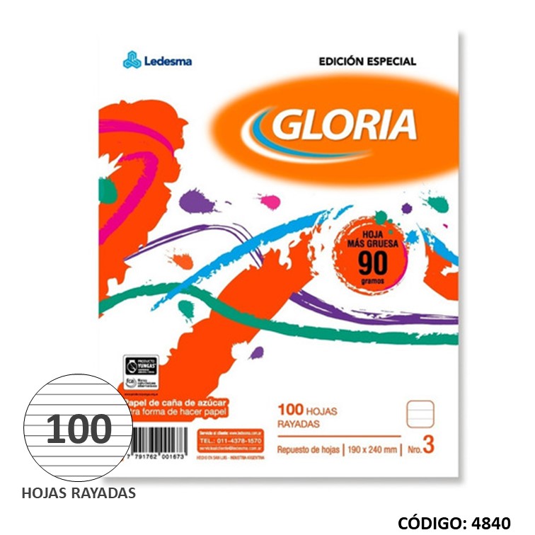 Repuesto n3 gloria 90 g x100h