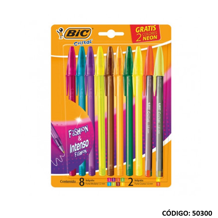 Bolígrafo bic fashion 8 + 2 neon