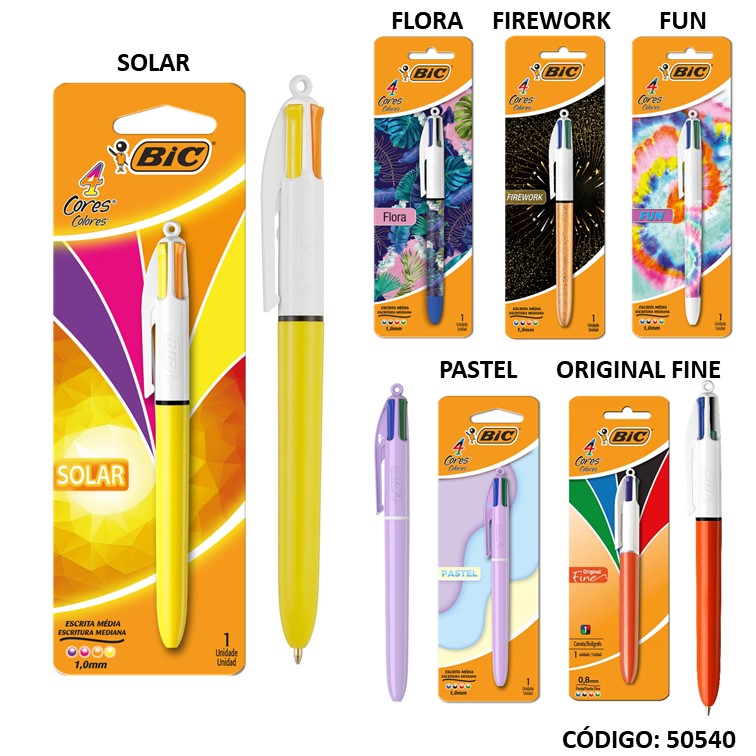 Bolígrafo retráctil bic x4 colores fantasia/color