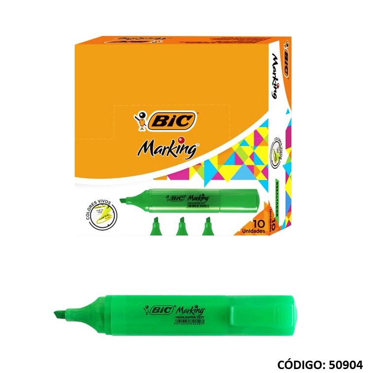 Resaltador bic chato verde x10