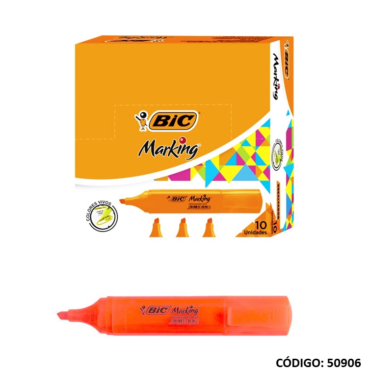 Resaltador bic chato naranja x10