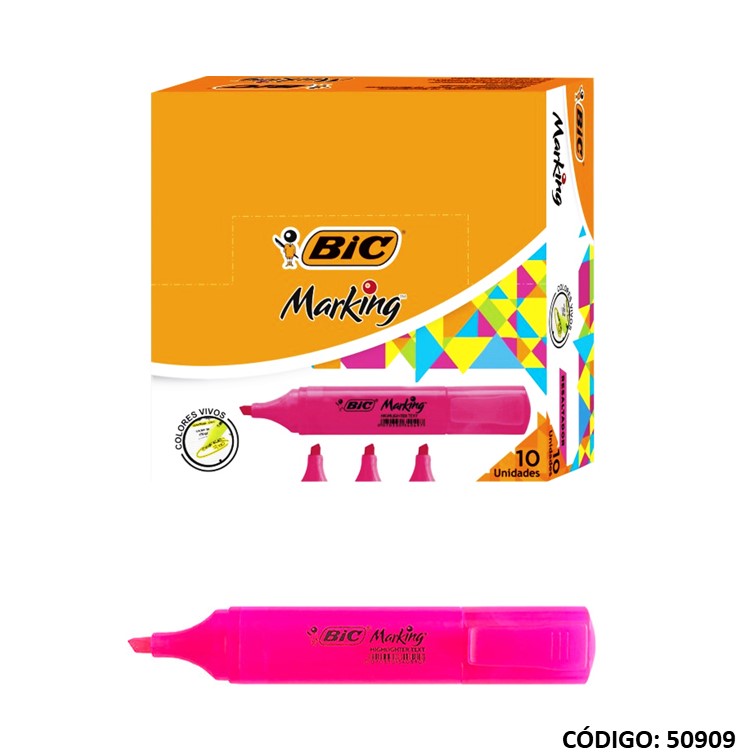 Resaltador bic chato rosa x10