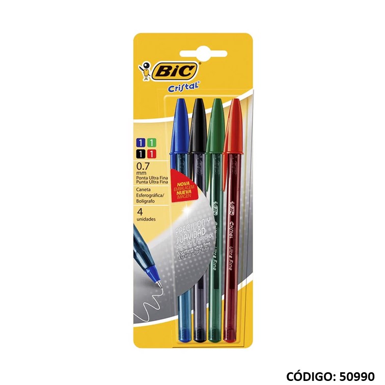 Bolígrafo bic blist. cristal 0.7 surtido