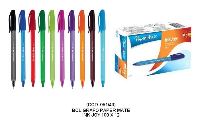 Bolígrafo p/mate inkjoy 100 st 1mm colores