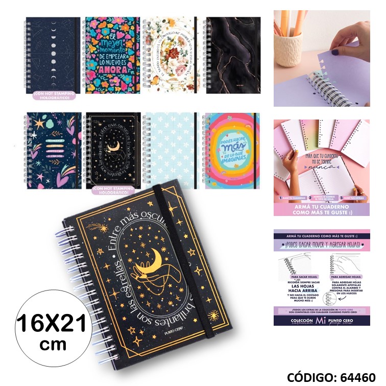 Cuaderno t/e 16x21 t/d p. cero x80h. removibles