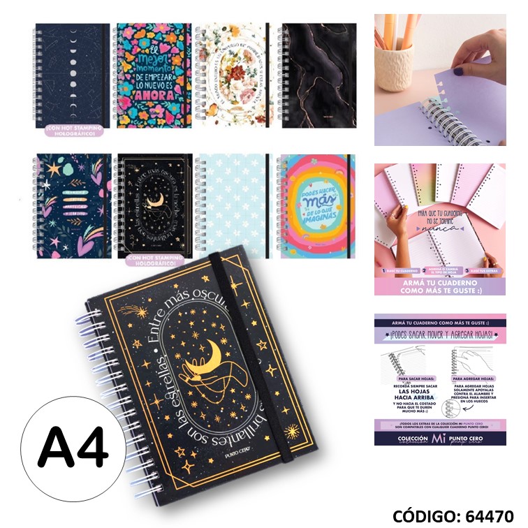 Cuaderno a4 t/d punto cero x80h. removibles