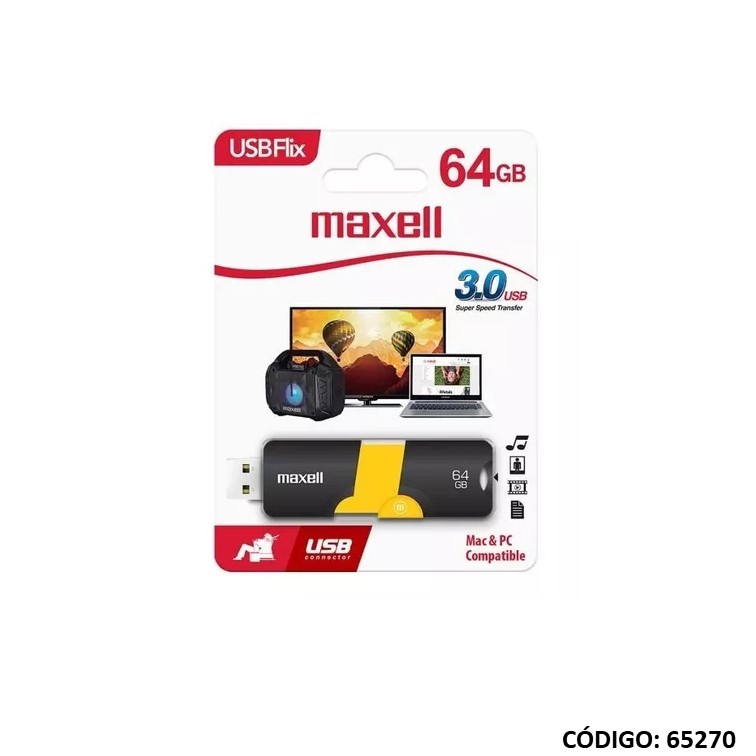 Com pendrive plast. 64gb maxell
