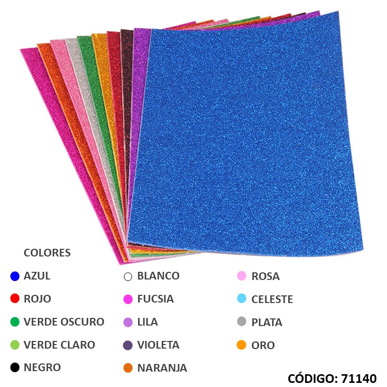 Goma-eva con acabado glitter 40x60 color