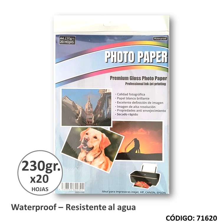 Papel e. fotog. glossy econ. a4 230 g x20h
