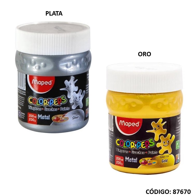 Tempera maped x200ml. oro/plata